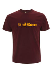 Load image into Gallery viewer, Men&#39;s Ralph Steadman Font Tee - Yellow Gold on Burgundy
